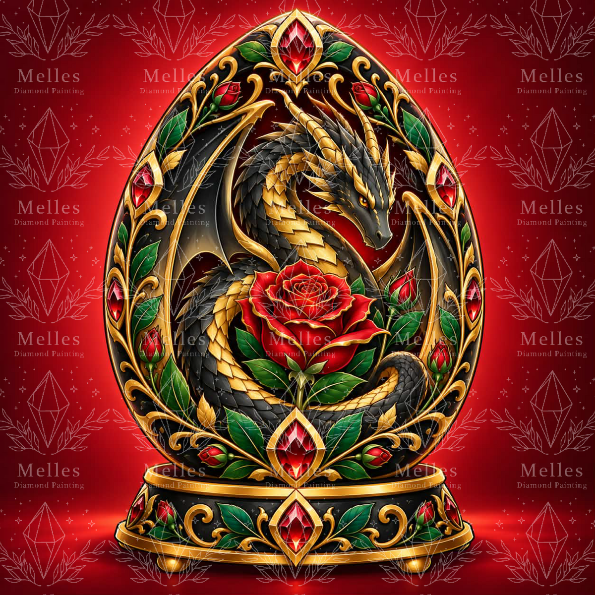 Black Red Rose Filagree Egg - Galaxy Dust