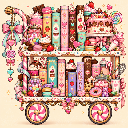 Candy Cake Book Cart - Premium Render