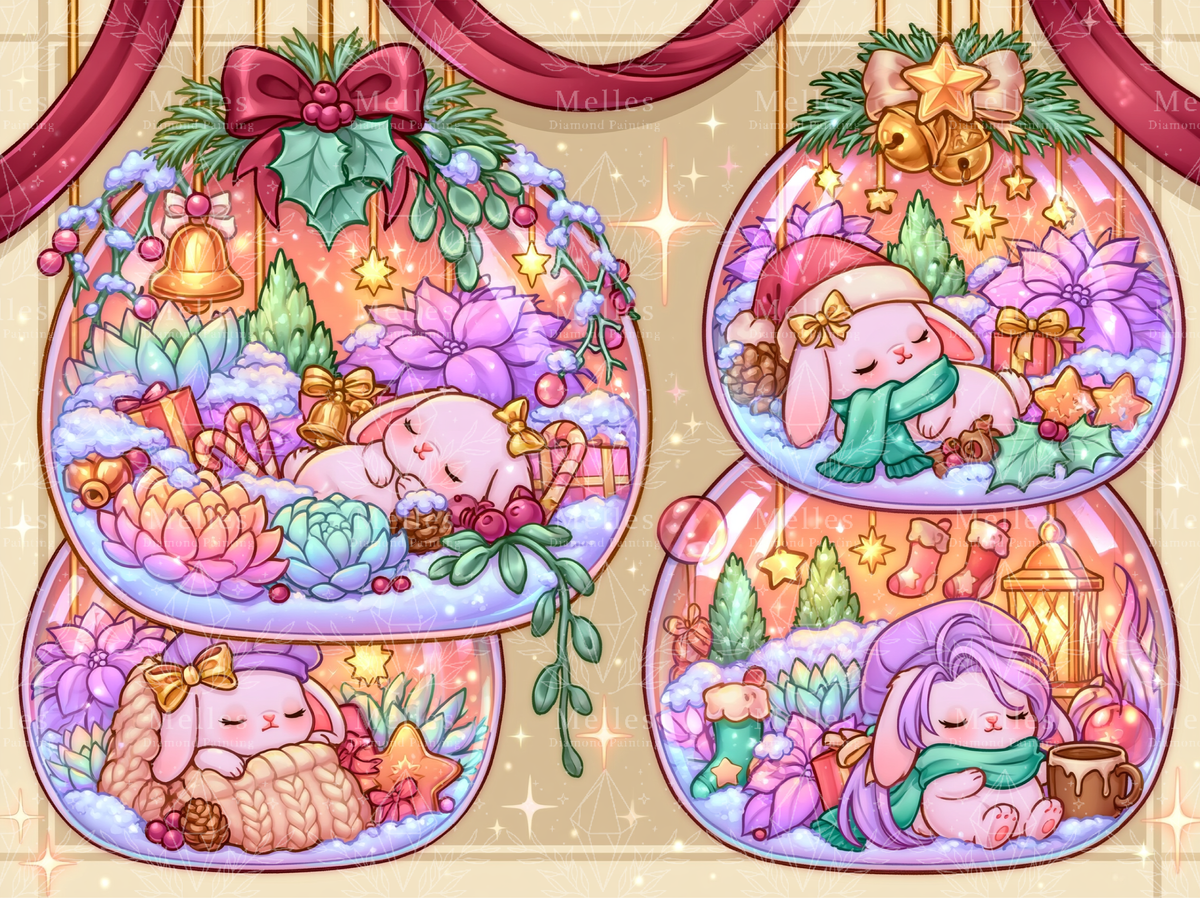 Mini Bunnies in a Christmas Ball - Premium Render